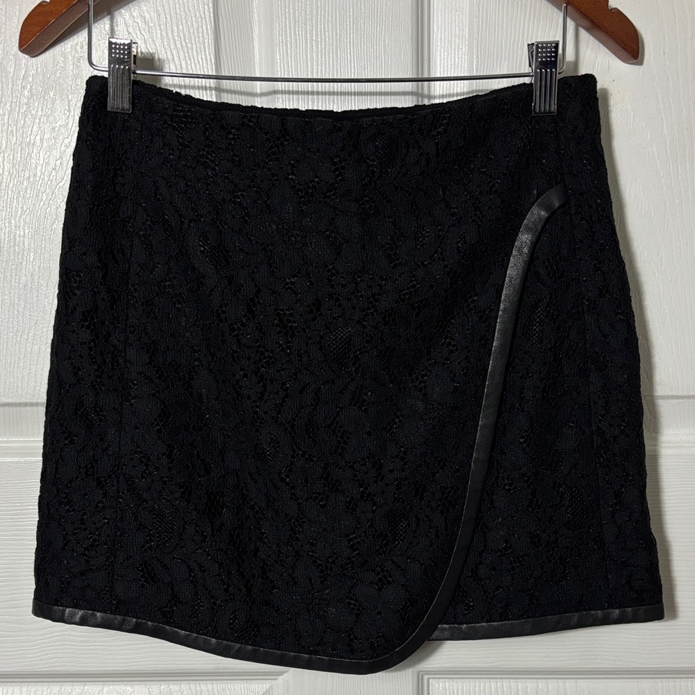 New NWT Rebecca Taylor Black Lace Wrap Skirt Size 2 Cotton Viscose Blend lined
